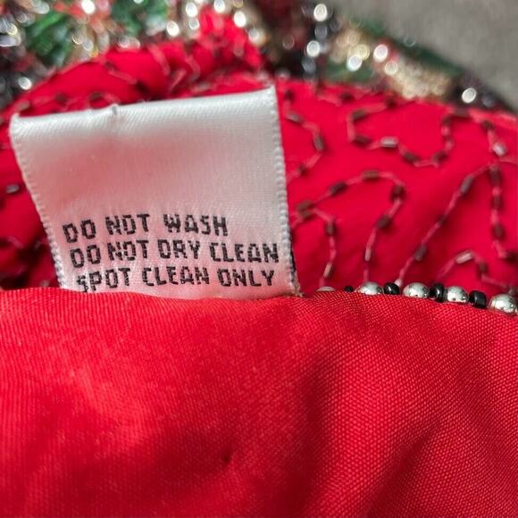 Laurence Kazar Size L XL Red Black Silk Bow Beaded Top Maximalist Dopamine - Picture 8 of 9